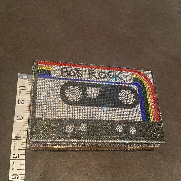 Women’s Sparkly Cassette Tape Shaped Clutch Purse Bag DifferentLength Chains NWT - Picture 12 of 13
